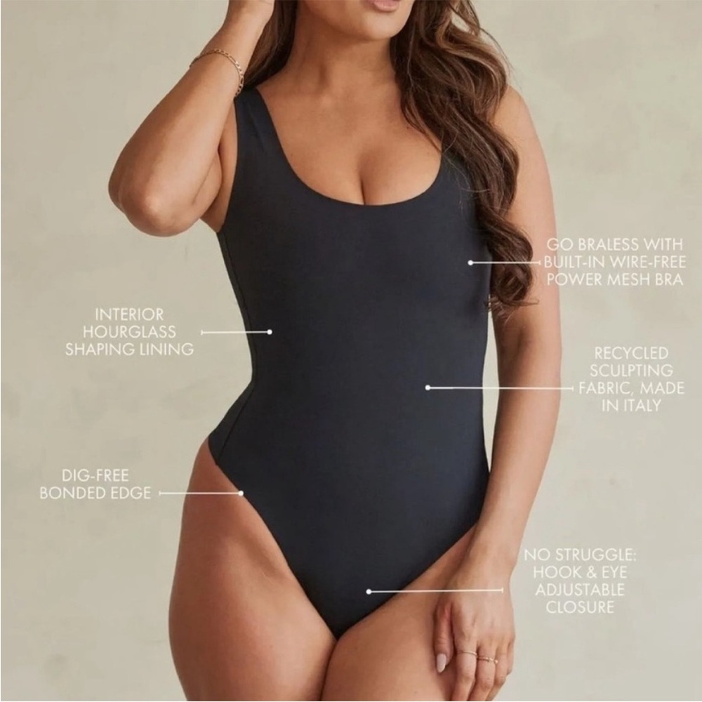 Pinsy black Scoop Tank Hourglass Shapewear Thong Bodysuit 1X